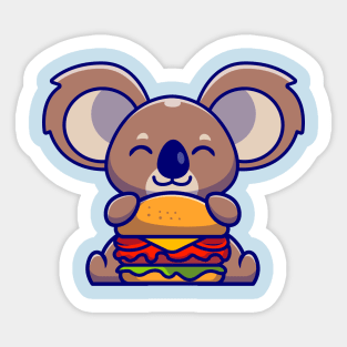 Cute Koala Eating Burger Cartoon Sticker